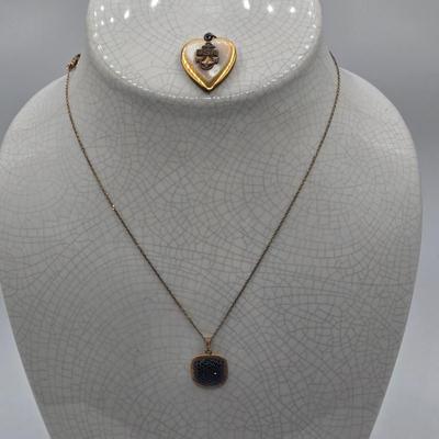 LOT 99J: 18 Inch Gold Vermeil Sterling Silver Chain and Two Pendants Including US Navy Heart Locket /11.8 gtw