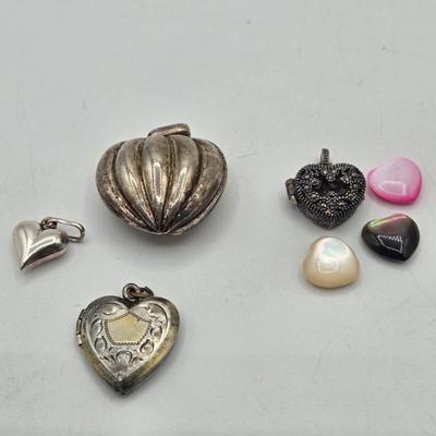 LOT 106J: Heart Shaped Sterling Silver Pendant and Three Lockets, One with Three Changeable Stones / 22.3 gtw