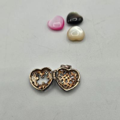LOT 106J: Heart Shaped Sterling Silver Pendant and Three Lockets, One with Three Changeable Stones / 22.3 gtw