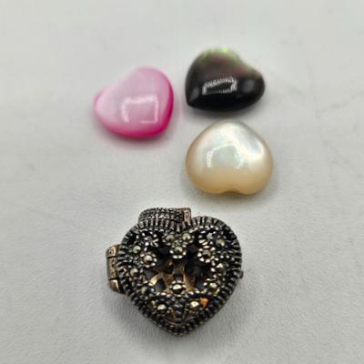 LOT 106J: Heart Shaped Sterling Silver Pendant and Three Lockets, One with Three Changeable Stones / 22.3 gtw