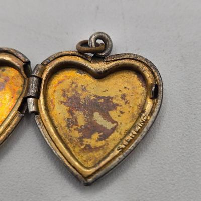 LOT 106J: Heart Shaped Sterling Silver Pendant and Three Lockets, One with Three Changeable Stones / 22.3 gtw