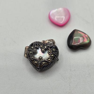 LOT 106J: Heart Shaped Sterling Silver Pendant and Three Lockets, One with Three Changeable Stones / 22.3 gtw