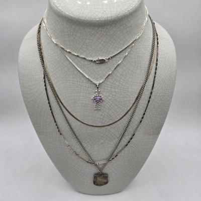 LOT 114J: Four Sterling Silver Necklaces, Two with Pendants / 31.7 gtw