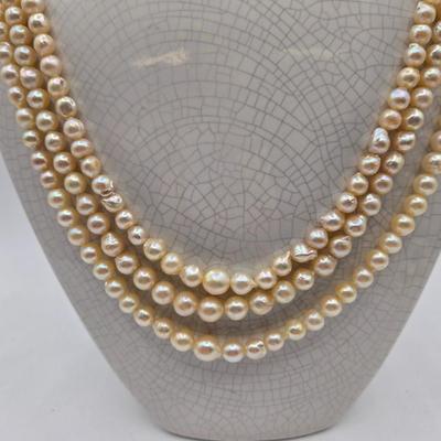 LOT 115J: Two Multistrand Faux Pearl Necklaces and Sweater Clip