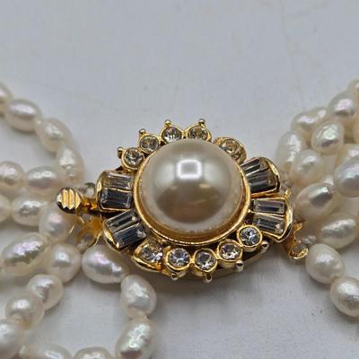 LOT 115J: Two Multistrand Faux Pearl Necklaces and Sweater Clip
