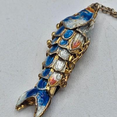 LOT 116J: Two Gold Vermeil Sterling Silver Chains with Articulated Sea Life Pendants