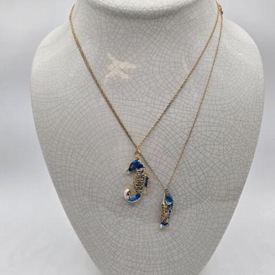 LOT 116J: Two Gold Vermeil Sterling Silver Chains with Articulated Sea Life Pendants