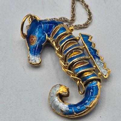 LOT 116J: Two Gold Vermeil Sterling Silver Chains with Articulated Sea Life Pendants