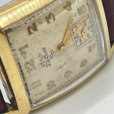 LOT 122: Vintage Elgin DeLuxe Men's Watch w/ 10K Gold Filled Bezel and Leather Band - Winds and Ticks