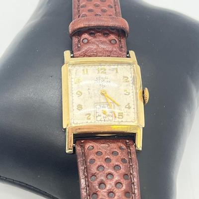LOT 122: Vintage Elgin DeLuxe Men's Watch w/ 10K Gold Filled Bezel and Leather Band - Winds and Ticks