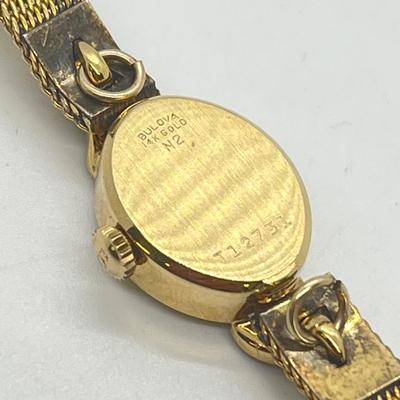 LOT 12: 14K Gold Bulova Ladies Watch w/ Diamonds on Gold Filled Band - Winds and Ticks