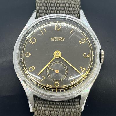 LOT 124: Vintage Technos WWII Military Watch - Winds and Ticks