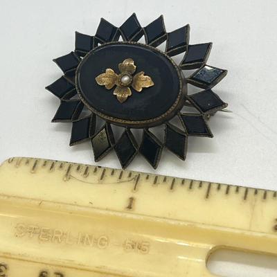 LOT 126: Vintage Mourning Pin and Screwback Earrings