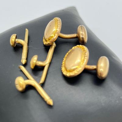 LOT 131: Vintage 14K Gold (Acid Tested) Cuff Links and Shirt Button Studs - 5.5 gtw