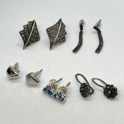 LOT 132: Sterling Silver Earrings - Marcasites and More - 13.4 gtw.