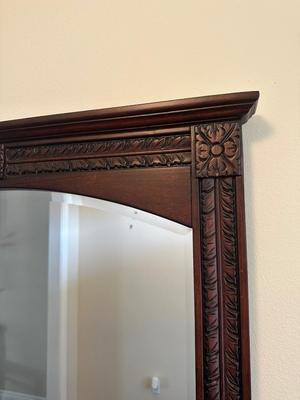 Carved Cherry Finish Console Table with Mirror