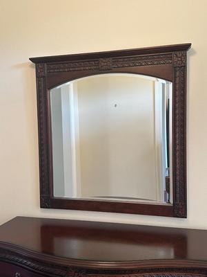Carved Cherry Finish Console Table with Mirror