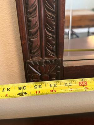 Carved Cherry Finish Console Table with Mirror