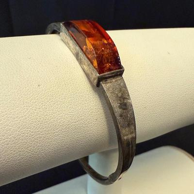 Sterling Silver Bracelets with Turquoise & Amber (K-HS)