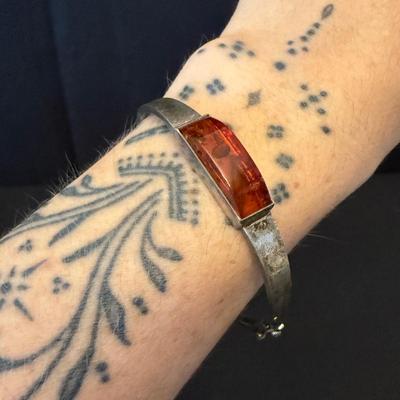 Sterling Silver Bracelets with Turquoise & Amber (K-HS)