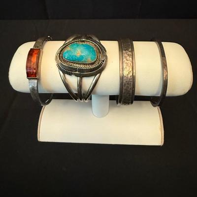 Sterling Silver Bracelets with Turquoise & Amber (K-HS)