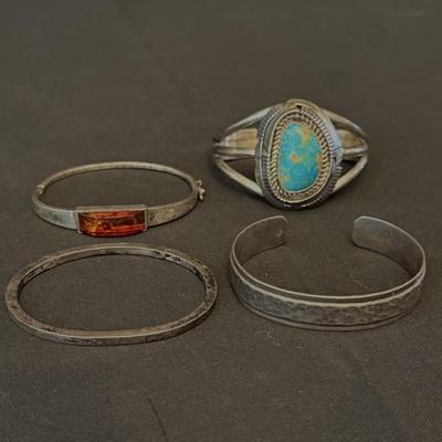 Sterling Silver Bracelets with Turquoise & Amber (K-HS)