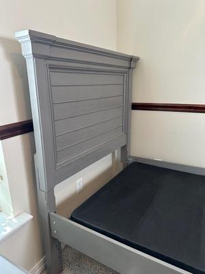 Gray Twin Bed Frame with Paneled Headboard & Footboard