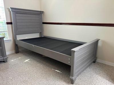 Gray Twin Bed Frame with Paneled Headboard & Footboard