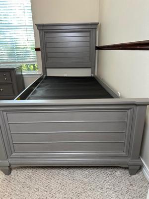 Gray Twin Bed Frame with Paneled Headboard & Footboard