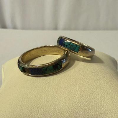 14K White Gold Bands with Lapis & Turquoise Stones (K-HS)