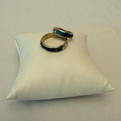 14K White Gold Bands with Lapis & Turquoise Stones (K-HS)