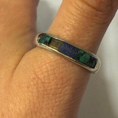 14K White Gold Bands with Lapis & Turquoise Stones (K-HS)