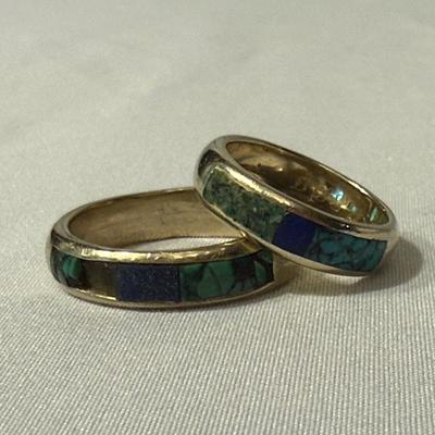 14K White Gold Bands with Lapis & Turquoise Stones (K-HS)