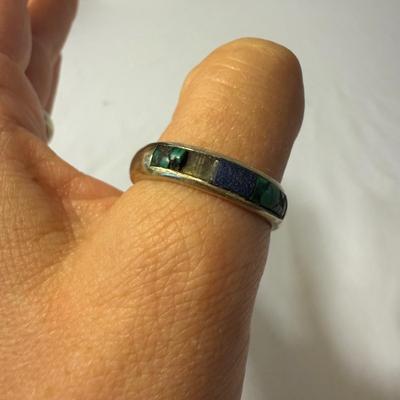 14K White Gold Bands with Lapis & Turquoise Stones (K-HS)