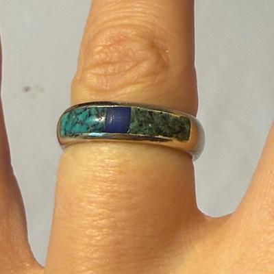 14K White Gold Bands with Lapis & Turquoise Stones (K-HS)