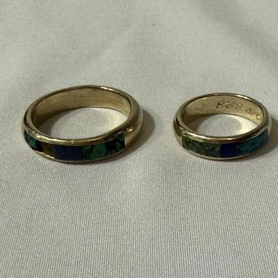 14K White Gold Bands with Lapis & Turquoise Stones (K-HS)
