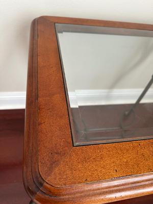 Beveled Glass-Top Coffee Table & Matching End Table with Metal Swan Base