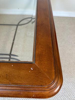 Beveled Glass-Top Coffee Table & Matching End Table with Metal Swan Base