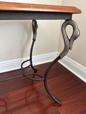 Beveled Glass-Top Coffee Table & Matching End Table with Metal Swan Base