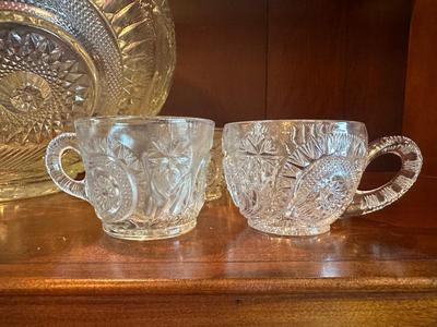 Vintage Pressed Glass Punch Bowl with 14 Cups
