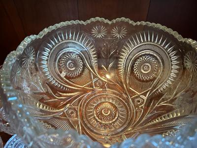 Vintage Pressed Glass Punch Bowl with 14 Cups
