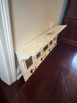 Farmhouse-Style Wall Shelf with Frames & Hooks