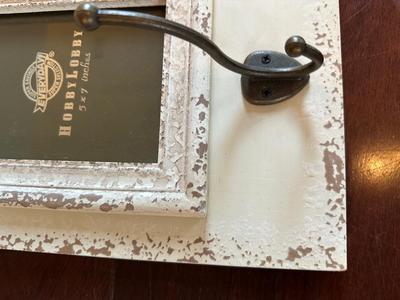 Farmhouse-Style Wall Shelf with Frames & Hooks