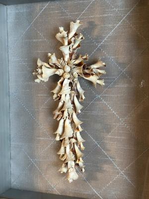 Handmade Seashell Cross Wall Art in Shadowbox Frame