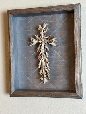 Handmade Seashell Cross Wall Art in Shadowbox Frame