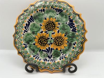 Hand-Painted Mexican Talavera Pottery Plate – Arte Juarez, Sunflower Design