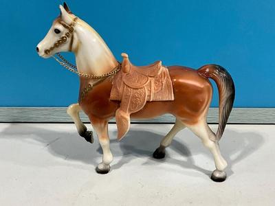Vintage 1950’s Glossy Brown 8” Breyer Horse w/Saddle Bridle