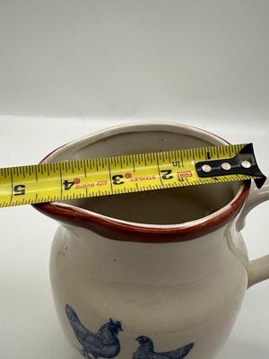 Country-Style Ceramic Pitcher with Blue Chicken Motif