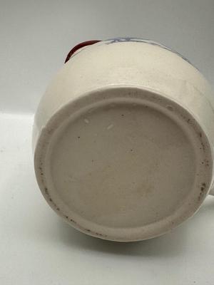 Country-Style Ceramic Pitcher with Blue Chicken Motif