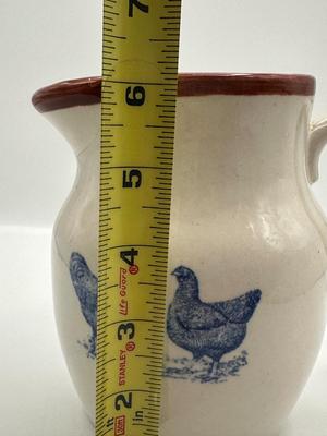 Country-Style Ceramic Pitcher with Blue Chicken Motif